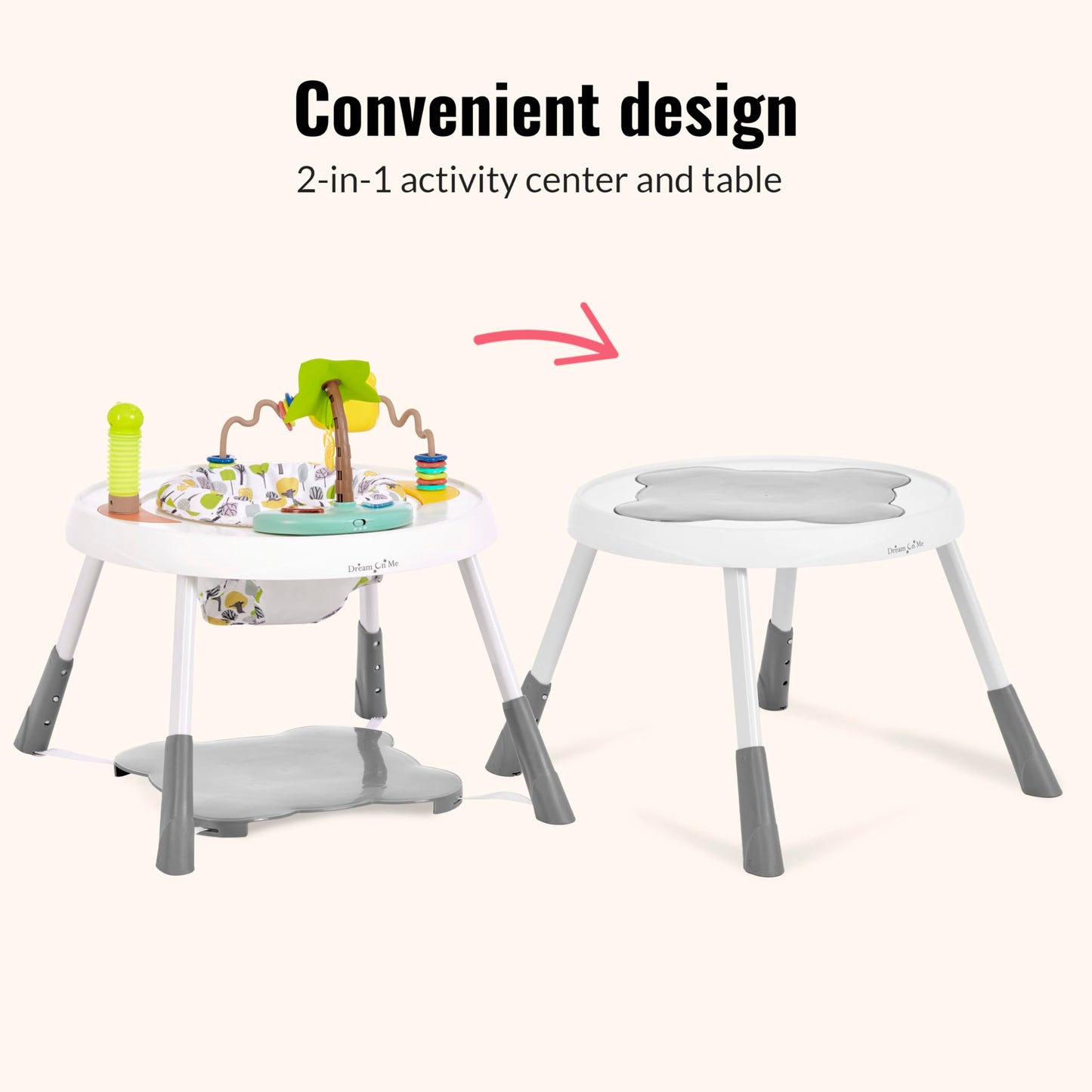 Dream On Me Curio Sit N Seek Baby Activity Center in Lime, 2 in 1 Activity Center and Play Table with 3 Detachable Toys and Musi
