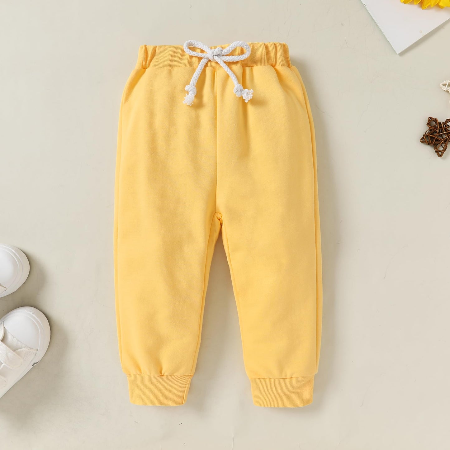 Happy Town Toddler Fall Outfits For Girl Boy Long Sleeve Hoodie Top And Toddler Sweatsuit (Solid Color-Yellow, 5-6 T)