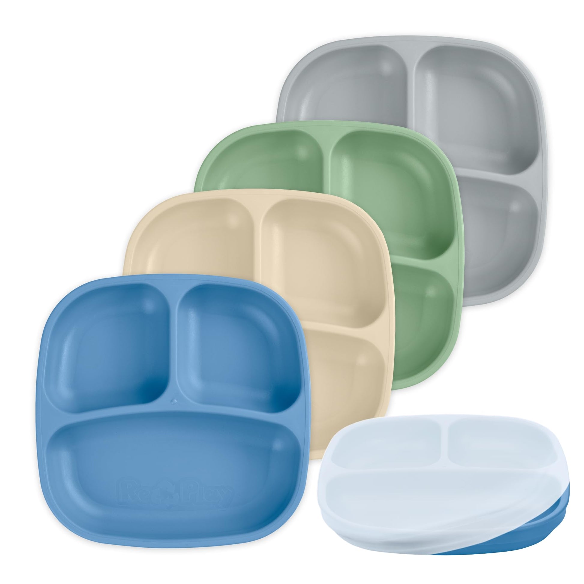 Re-Play Toddler Plates with Dividers & Silicone Lid - Deep-Walled 3 Compartments Divided Plates for Kids - Dishwasher/Microwave 
