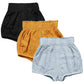Looly Unisex Baby Girls Boys 3 Pack Cotton Linen Blend Bloomer Shorts (90 (1-2T), Black, Yellow, Blue)
