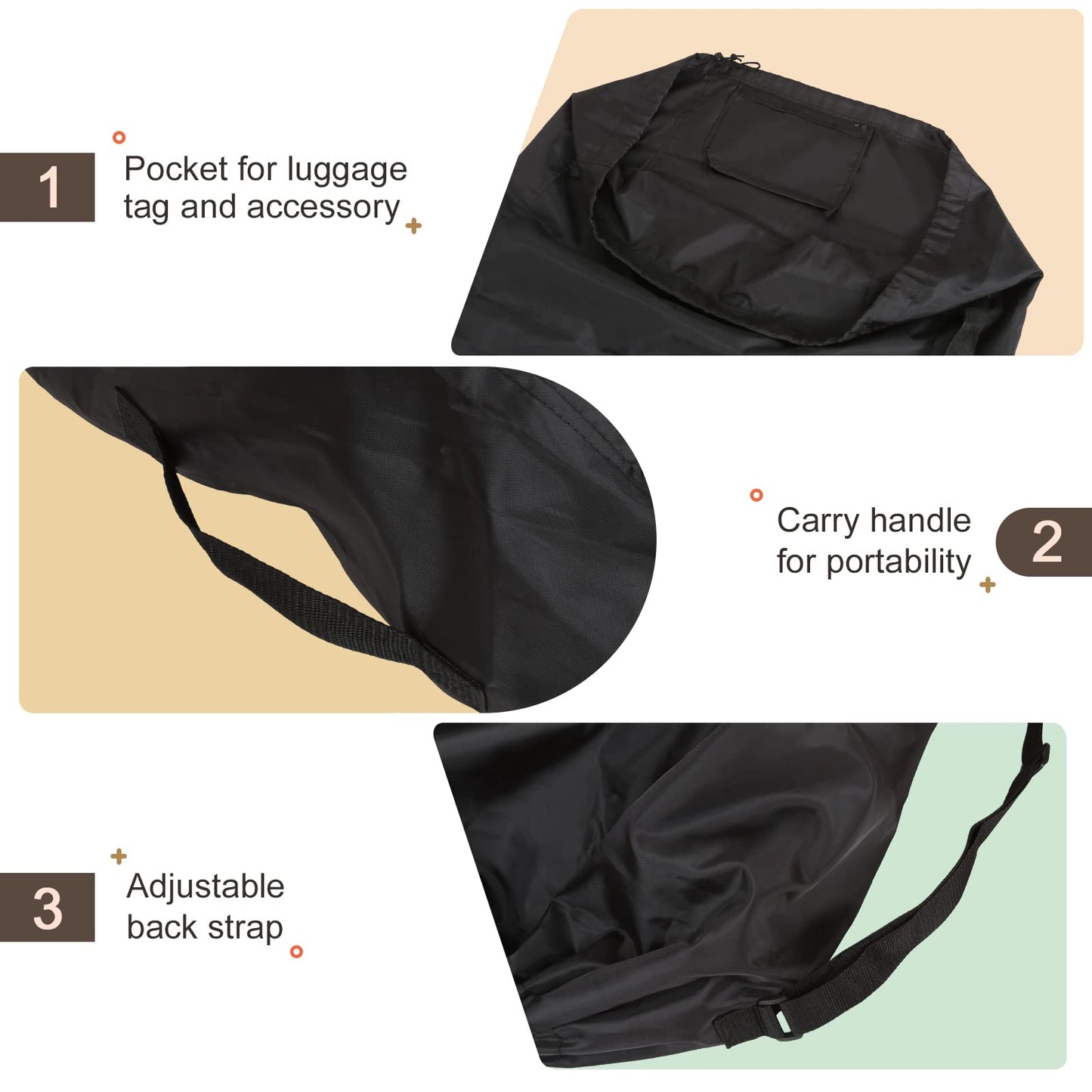 Lihao Stroller Travel Bag, Gate Check Bag For Car Seat, Waterproof Travel Carry Bag, 600D Oxford, Black