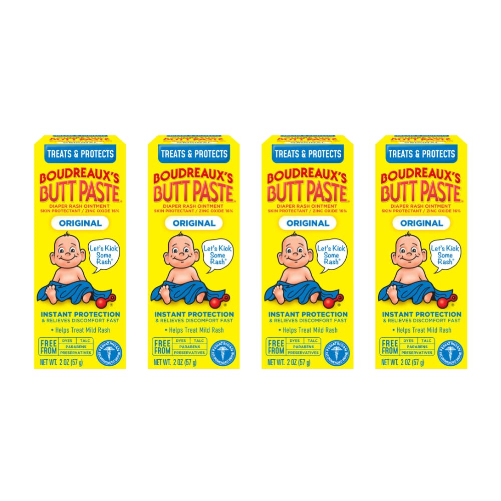 Boudreauxs Butt Paste Diaper Rash Ointment, Zinc Oxide, 2-Ounce Box (Pack of 4)