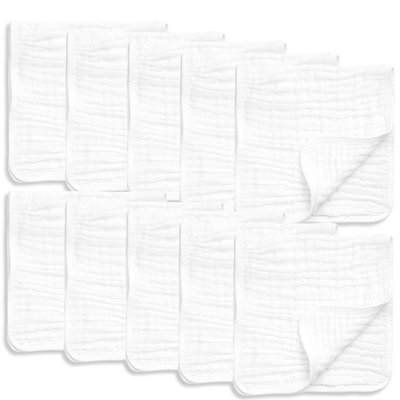 Allsett Health 10 Pack Muslin Burp Cloths Large 20' By 10' 100% Cotton, Hand Wash Cloth 6 Layers Extra Absorbent And Soft Whit
