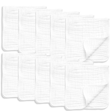 Allsett Health 10 Pack Muslin Burp Cloths Large 20' By 10' 100% Cotton, Hand Wash Cloth 6 Layers Extra Absorbent And Soft Whit