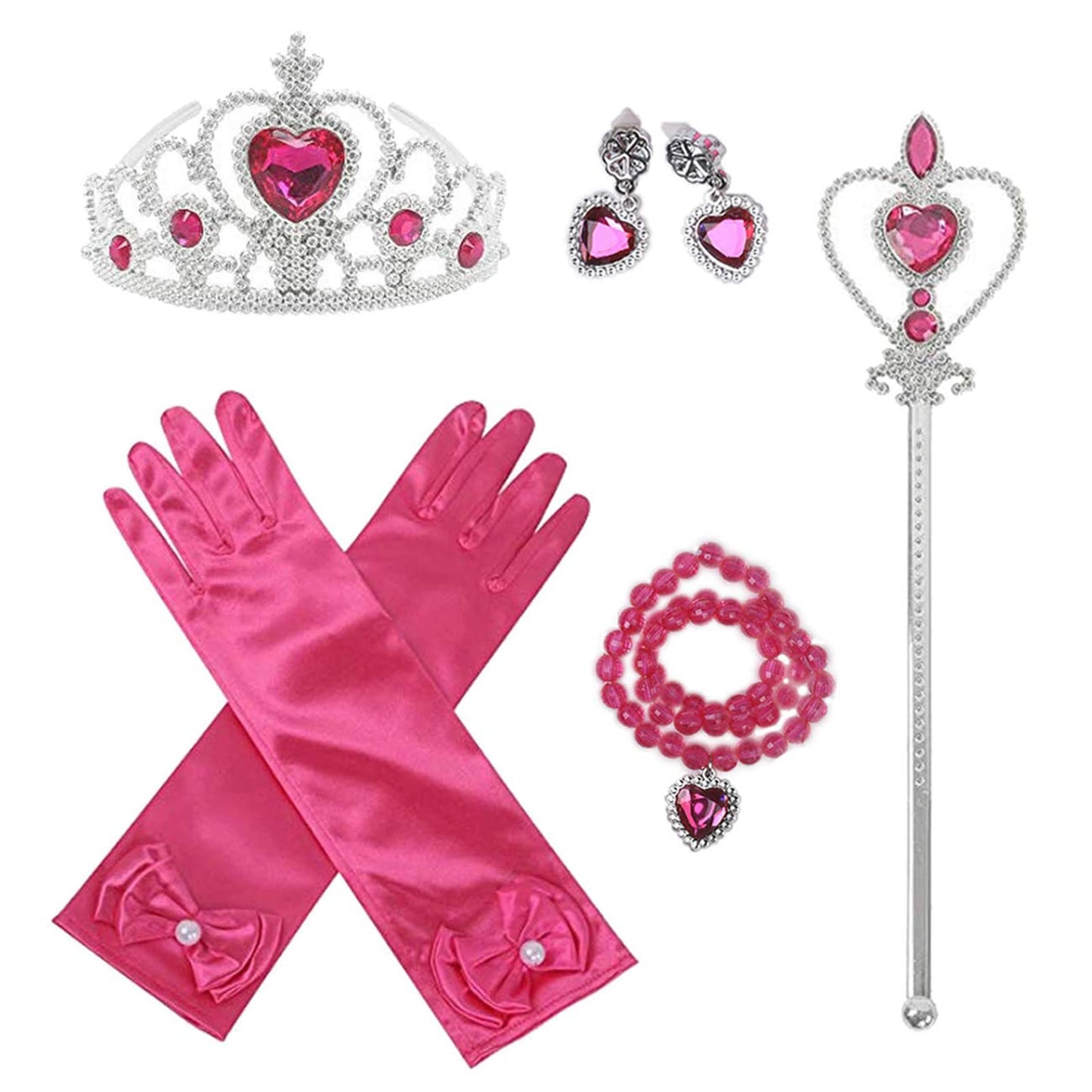 Orgrimmar Princess Dress Up Accessories For Belle Gloves Princess Tiara Crown Wand Necklaces For Kids (Rose Red)