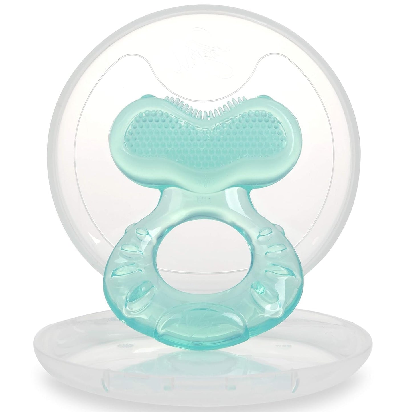 Nuby Silicone Teethe-EEZ Teether with Bristles, Includes Hygienic Case, Aqua (Pack of 1)