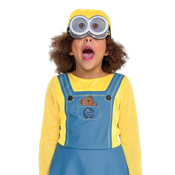 Bob Minion Girl Costume For Kids, Official Minion Outfit With Goggles And Hat, Classic Size Small (4-6X) Multicolored