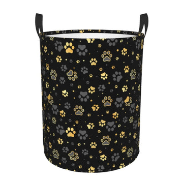Gbuzozie Golden Dogs Animal Paws Round Laundry Hamper Storage Basket Toys Clothes Organizer Bin For Home Bathroom Bedroom Dorm N