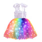 Sequin Lighted Unicorn Costume For Girls, Princess Halloween Dress Up Party Supplies Gifts Birthday Decorations Rainbow Tutu Out