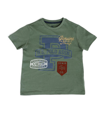 U.S. Polo Assn. Kids Regular Fit Cotton Graphic Short Sleeves Round Neck TShirts (Uktshon0393_Green_12M)