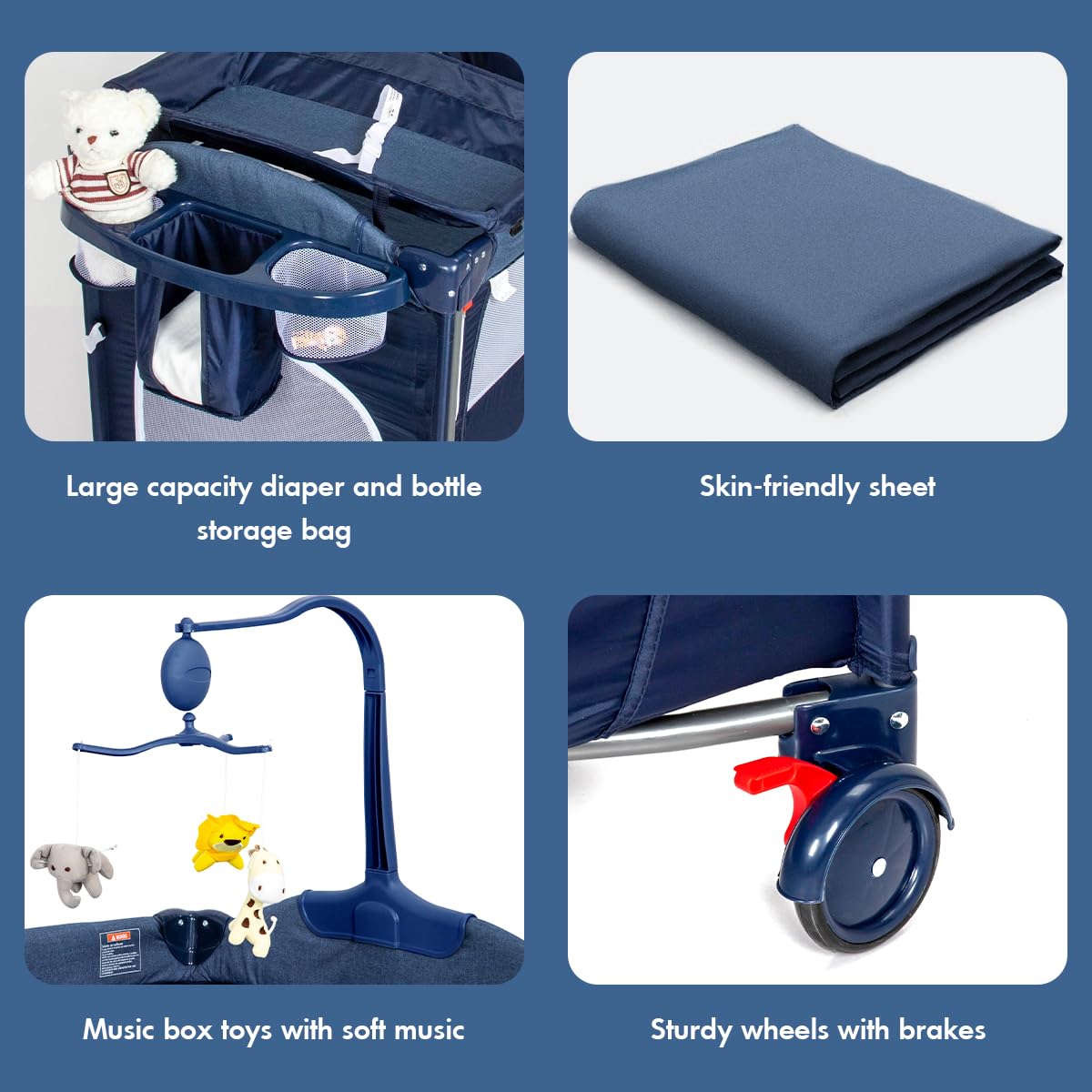 Pearlove Baby Bassinet Bedside Crib With Portable Diaper Changing Table, 5-In-1 Pack And Play Baby Crib For Newborn Baby, Mattre