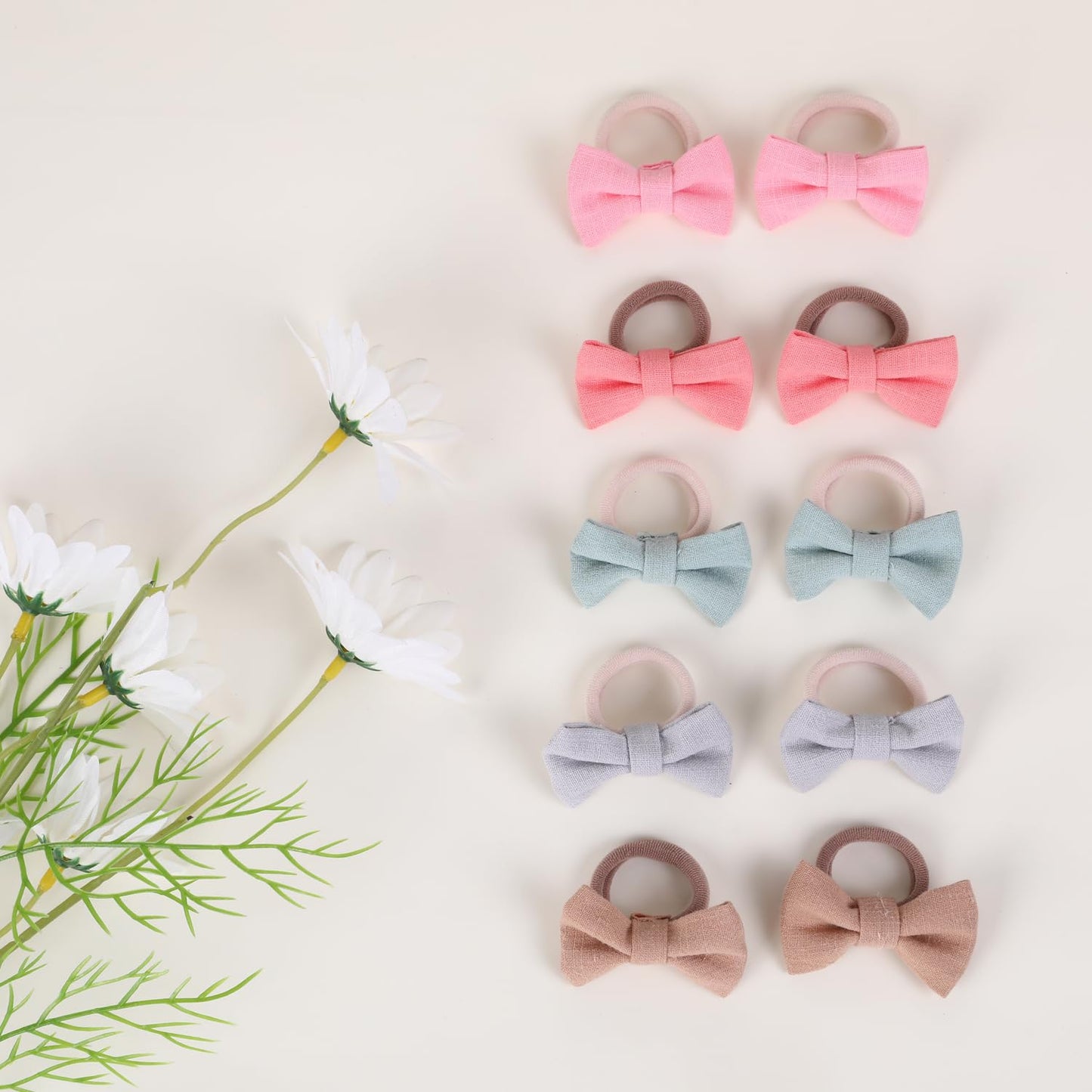 30Pcs 2 Inch Baby Girls Hair Ties With Linen Bows,Soft Elastics Ponytail Holders Hair Accessories For Infants Toddlers Baby Girl