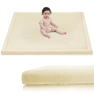 Huloo Sleep Baby Play Mat for Floor, 1.3 Thick Elasti-Foam 50x50 Playpen Mat for Toddlers Infant Kids,Water-Repellent Soft Velve