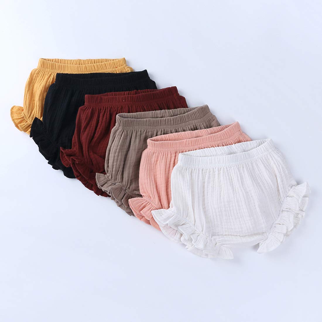Zfttzymx 3-Pack Baby Girls Ruffle Bloomer Shorts Toddler Cute Cotton Linen Panty Diaper Covers 6-9 Months