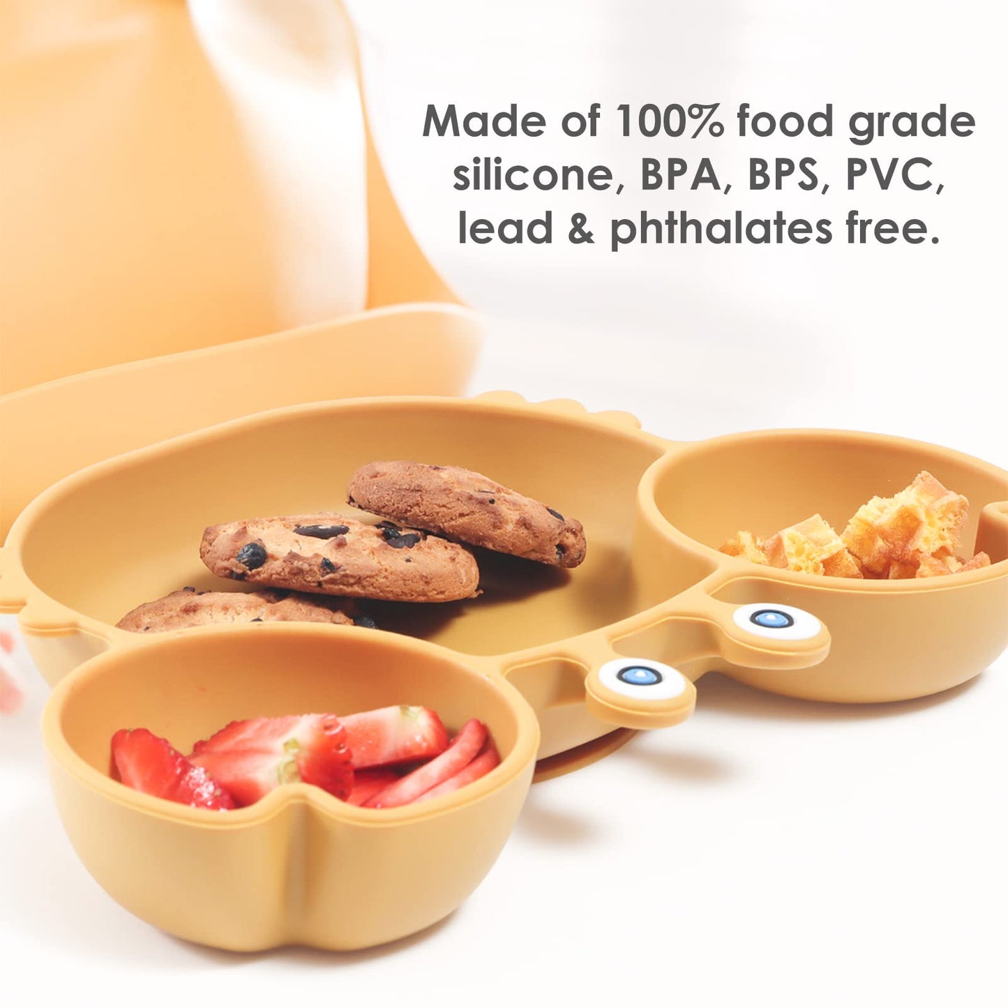 ROCCED Suction Plates for Baby, Silicone Plates with Suction for Baby Divided, Baby Spoon Fork Set for Toddler Baby Dishes Kids