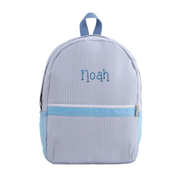Custom Embroidered Toddler Seersucker Backpack | Personalized with Name | Back to School Gift for Kids (Baby Blue)