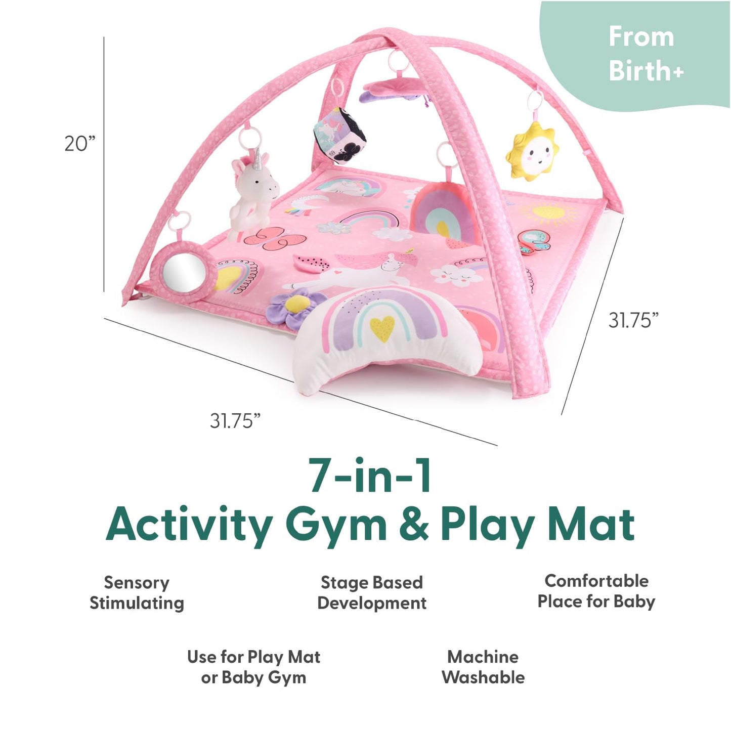 Peanutshell Baby Girl Rainbow Paradise 7-In-1 Play Gym - Playmat Toys For Newborns, Infants: 0-6, 6-12 Months Tummy Time Mat Wit