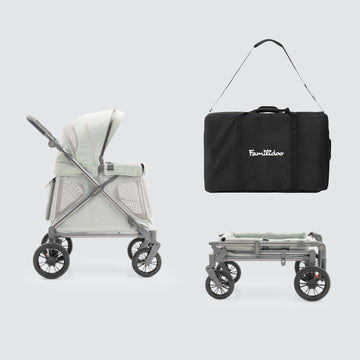 Familidoo Q1 Multi-Use Kids Wagon Stroller with Travel Bag - Foldable, Lightweight, All-Terrain for Kids & Pets - 5-Point Harnes