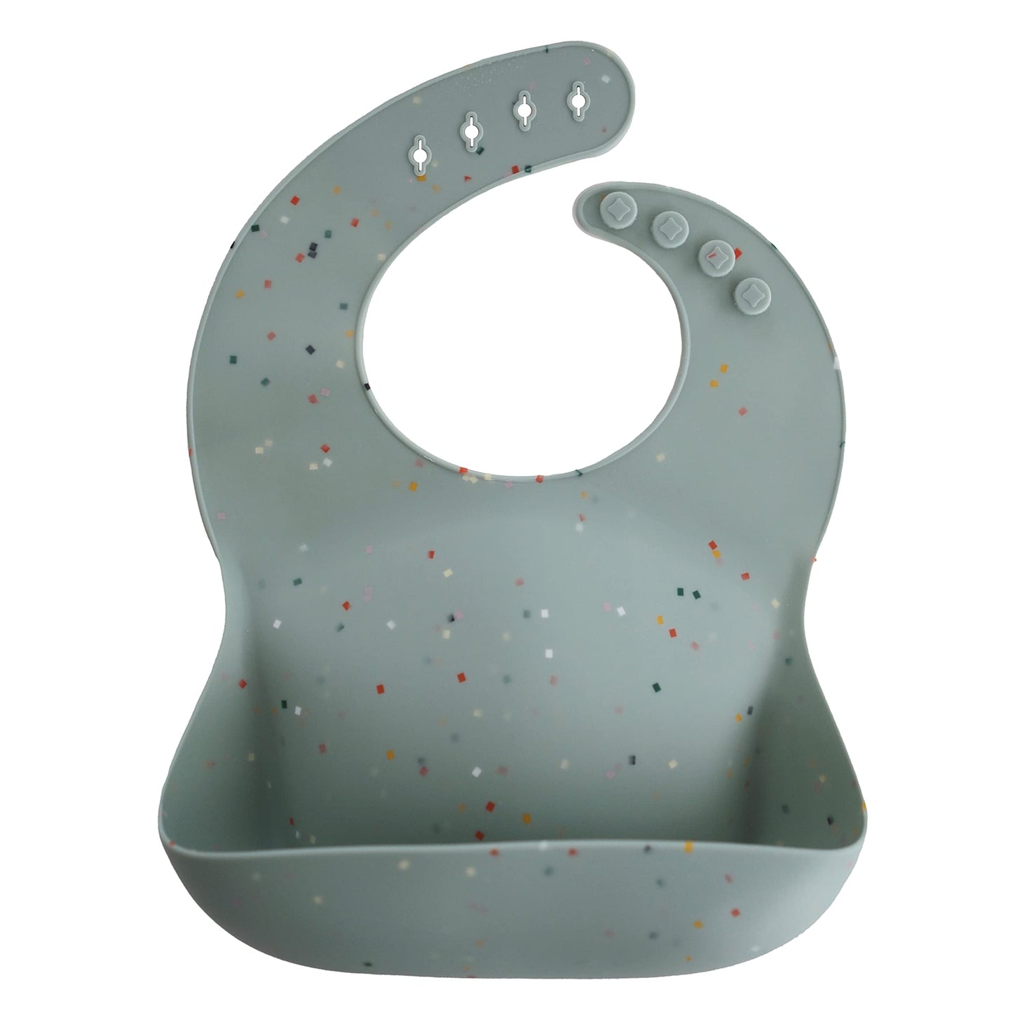 Mushie Silicone Bib Meal Apron, Meal Bib, Baby Food With Pockets (Cambridge Blue Confetti)