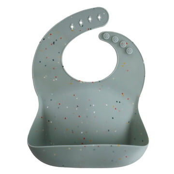Mushie Silicone Bib Meal Apron, Meal Bib, Baby Food With Pockets (Cambridge Blue Confetti)