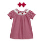 Hopscotch Girls Puff Sleeves Red Checkered Heart Appique Dress (1824 Months)