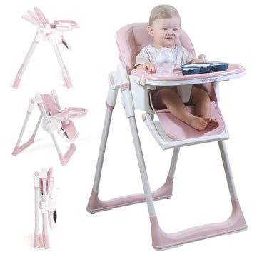 Sunchildor 3 In 1 Baby High Chair With Wheels, Adjustable 5 Point Harness, Tray, Foot Rest, Backrest And Seat Height, Foldable H