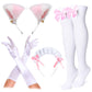 Irtysh Women Sweet Kawaii Costume Dress Anime French Maid Cosplay Furry Cat Ear Gloves Socks Set(Pink 2Xl)