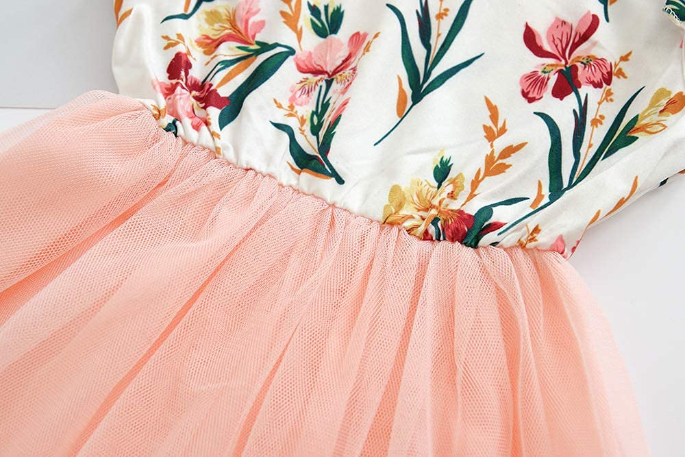 Toddler Baby Girls Tutu Dress Ruffle Sleeveless Floral Princess Dress Summer Clothes Outfits (Pink-Daffodil, 1-2T)