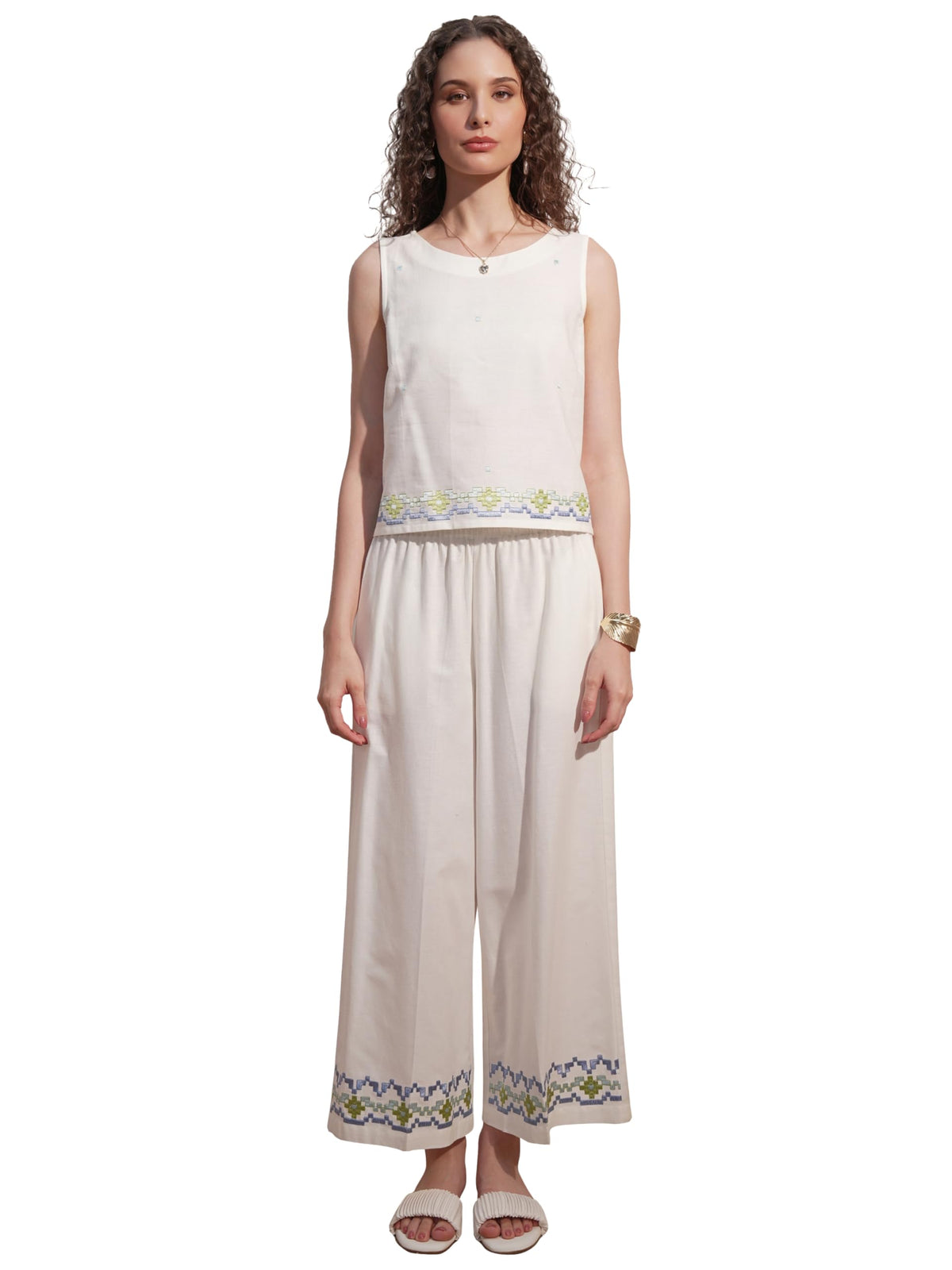 Vishudh Women Regular Fit Round Neck CoOrd Set Vvcs000057 White S