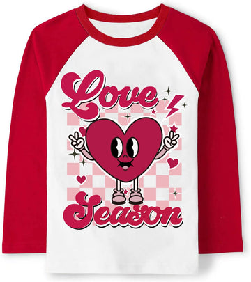 Toddler Boys Girls T-Shirt Valentine'S Day Shirt Love Season Heart Tops Kids Long Sleeve Raglan Baby Tees 2T