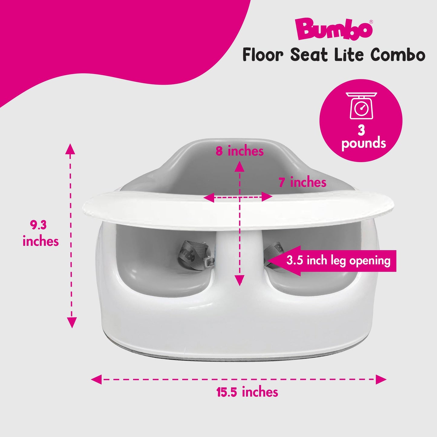 Bumbo Floor Seat Lite Combo - Portable Baby Booster Chair With Tray, Floor Seat For Feeding And Playtime, Extra Legroom For Bigg