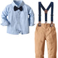 Baby Boys Clothes, Long Sleeves Dress Shirt And Suspender Khaki Pants Set Tuxedo Gentlemen Outfit With Bow Tie For Newborn Toddl