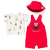 Sesame Street Elmo Toddler Boys French Terry Short Overalls T-Shirt And Hat 3 Piece Outfit Set Red/White 3T