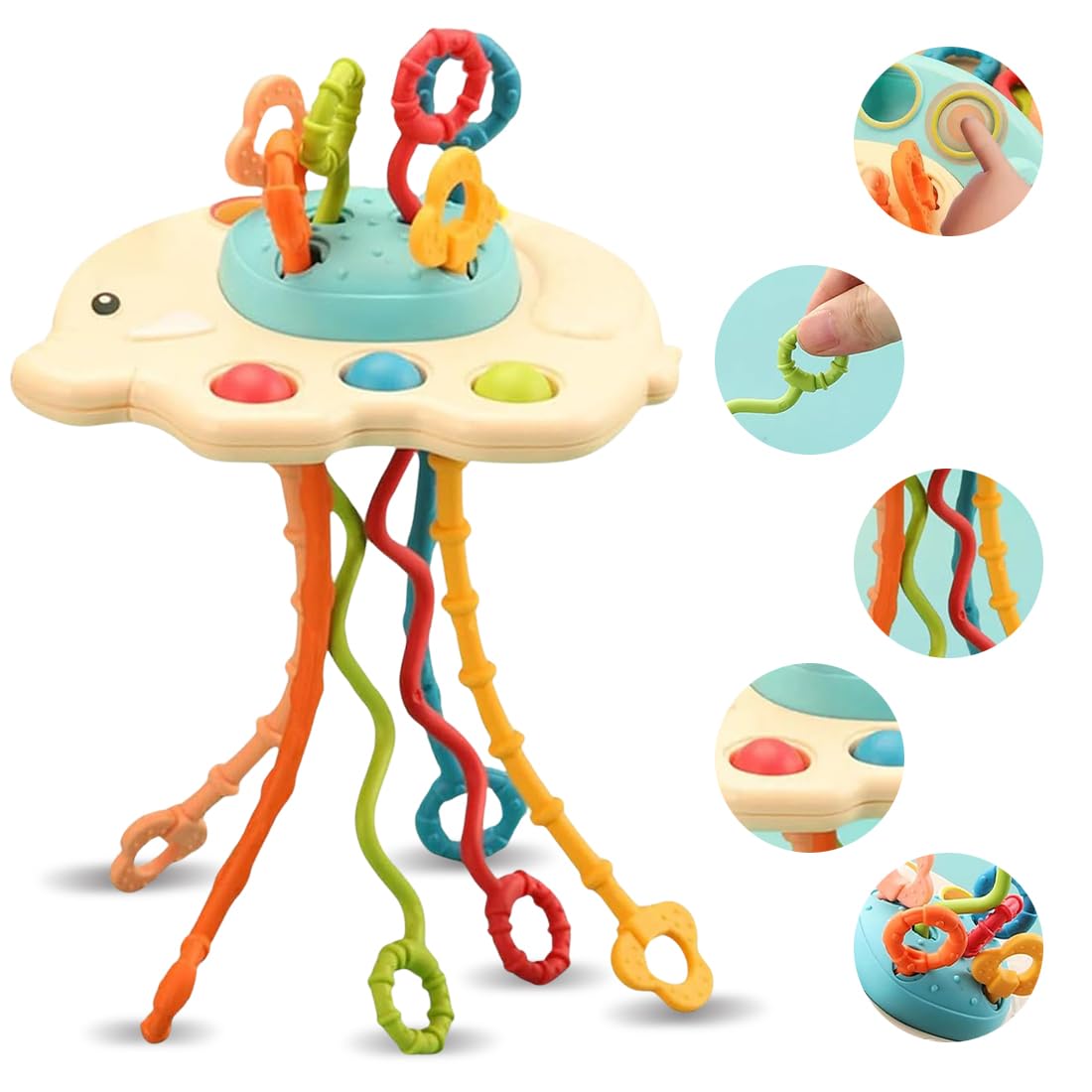 Wembley Montessori Sensory Pull String & Teether Toy For Babies 612 Months  Food Grade Silicone Fine Motor Skills Activity For