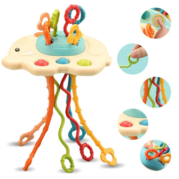 Wembley Montessori Sensory Pull String & Teether Toy For Babies 612 Months  Food Grade Silicone Fine Motor Skills Activity For