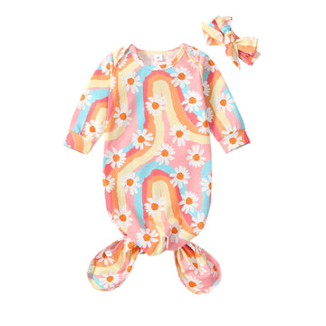 Infant Newborn Baby Girls Floral Sleep Gown Headband Sleepwear Romper Sleeping Bags Outfits (0-3 Months,Floral&Rainbow)