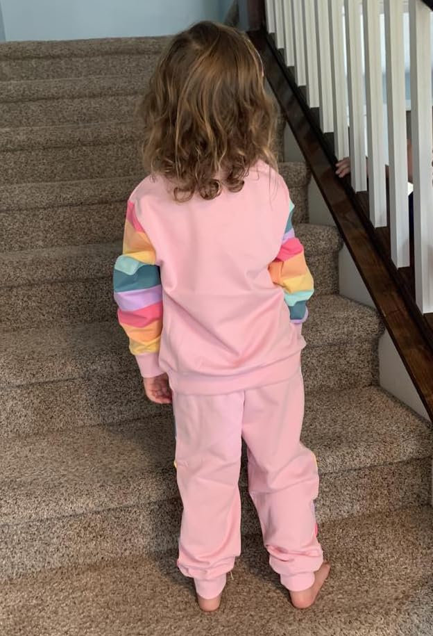 Retsugo Toddler Girls Sweatsuit Kids 2 Piece Outfits Unicorn Sweatshirt Long Sleeve Tops And Sweatpants Outfit Rainbow Outfit Sc