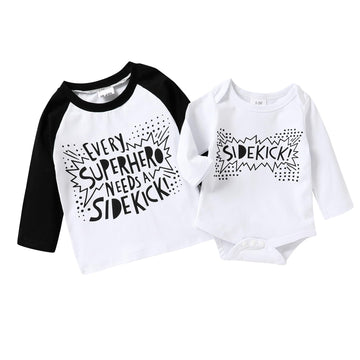 Jeelligular Baby Boy Sibling Shirts Romper Set Big Brother Long Sleeve T-Shirt & Little Brother Bodysuit Matching Outfit Set (Sh