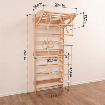 Woodandhearts Swedish Ladder For Kids With Rope Accessories - Indoor Jungle Gym, Indoor Jungle Gym For Kids Ages 6-16, Indoor Cl