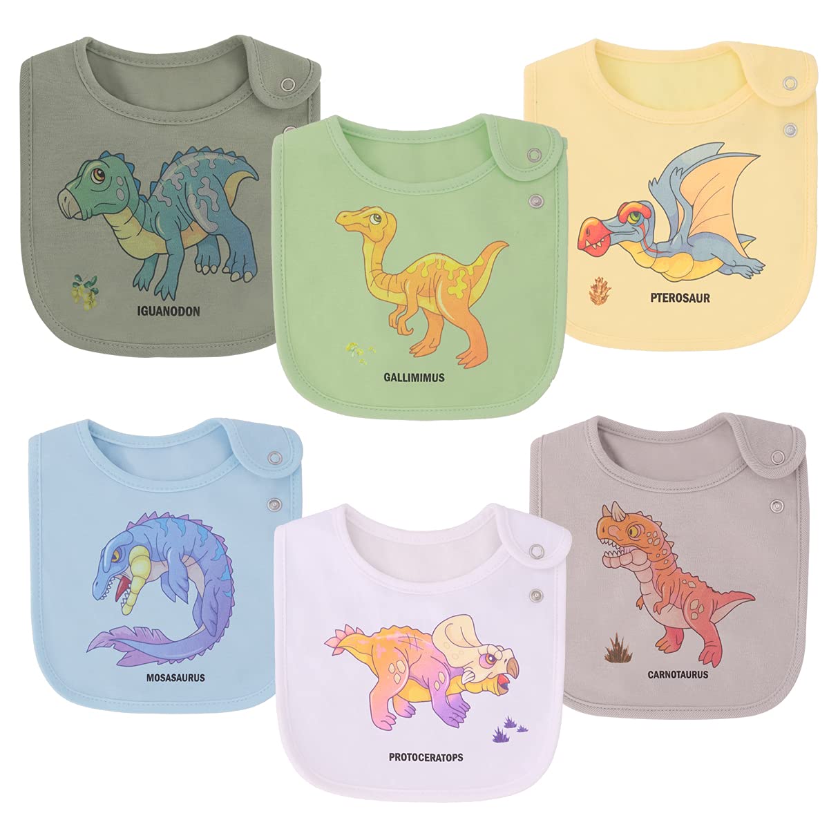 Maiwa Dinosaur Cotton Waterproof Layer Baby Bibs For Boys For Drool Drooler Teething With Snaps,Oeko-Tex Certified Print