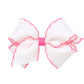 Wee Ones Girls' Grosgrain Hair Bow With Contrasting Moonstitch Edge And Wrap On A Weestay Hair Clip, Small, White With Hot Pink