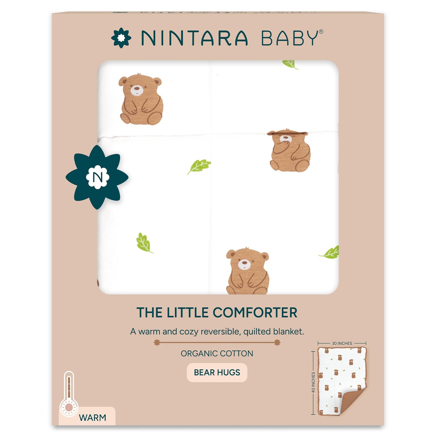 Nintarababy Little Comforter  Organic Cotton Baby Blanket, Warm, Quilted & Reversible, Soft For Newborns & Infants, Baby Gift F