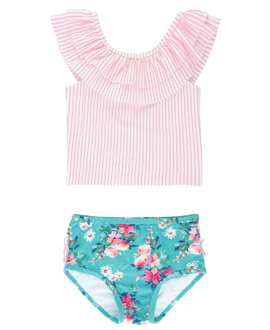 Rufflebutts Baby/Toddler Girls Fancy Me Floral Seersucker Ruffled Tankini - 18-24M