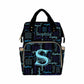 Artsadd Custom Monogram Baby Backpack For Mom Gifts, Personalized Blue And Black Diaper Backpack With Stroller Straps Large Capa
