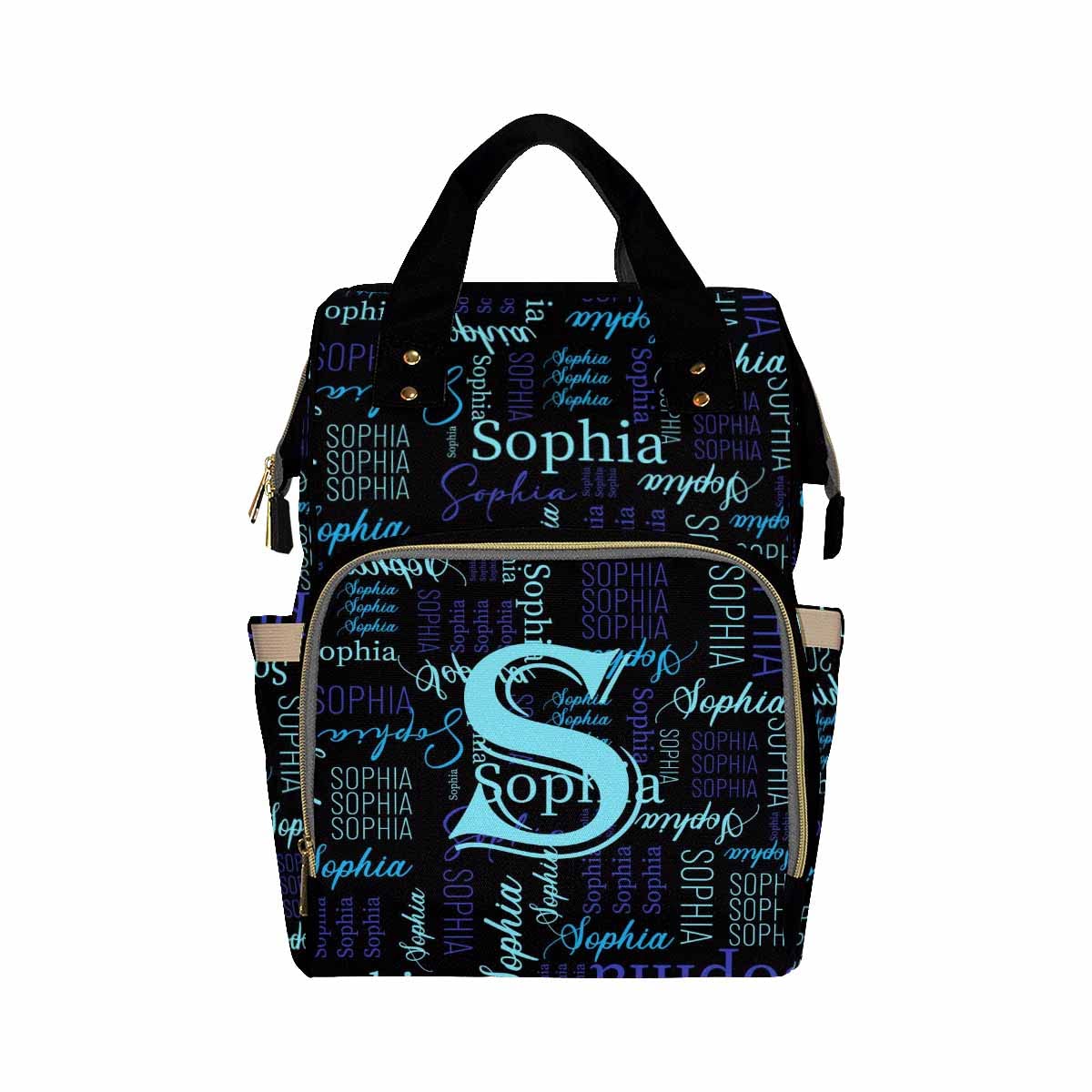 Artsadd Custom Monogram Baby Backpack For Mom Gifts, Personalized Blue And Black Diaper Backpack With Stroller Straps Large Capa
