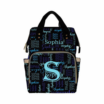 Artsadd Custom Monogram Baby Backpack For Mom Gifts, Personalized Blue And Black Diaper Backpack With Stroller Straps Large Capa
