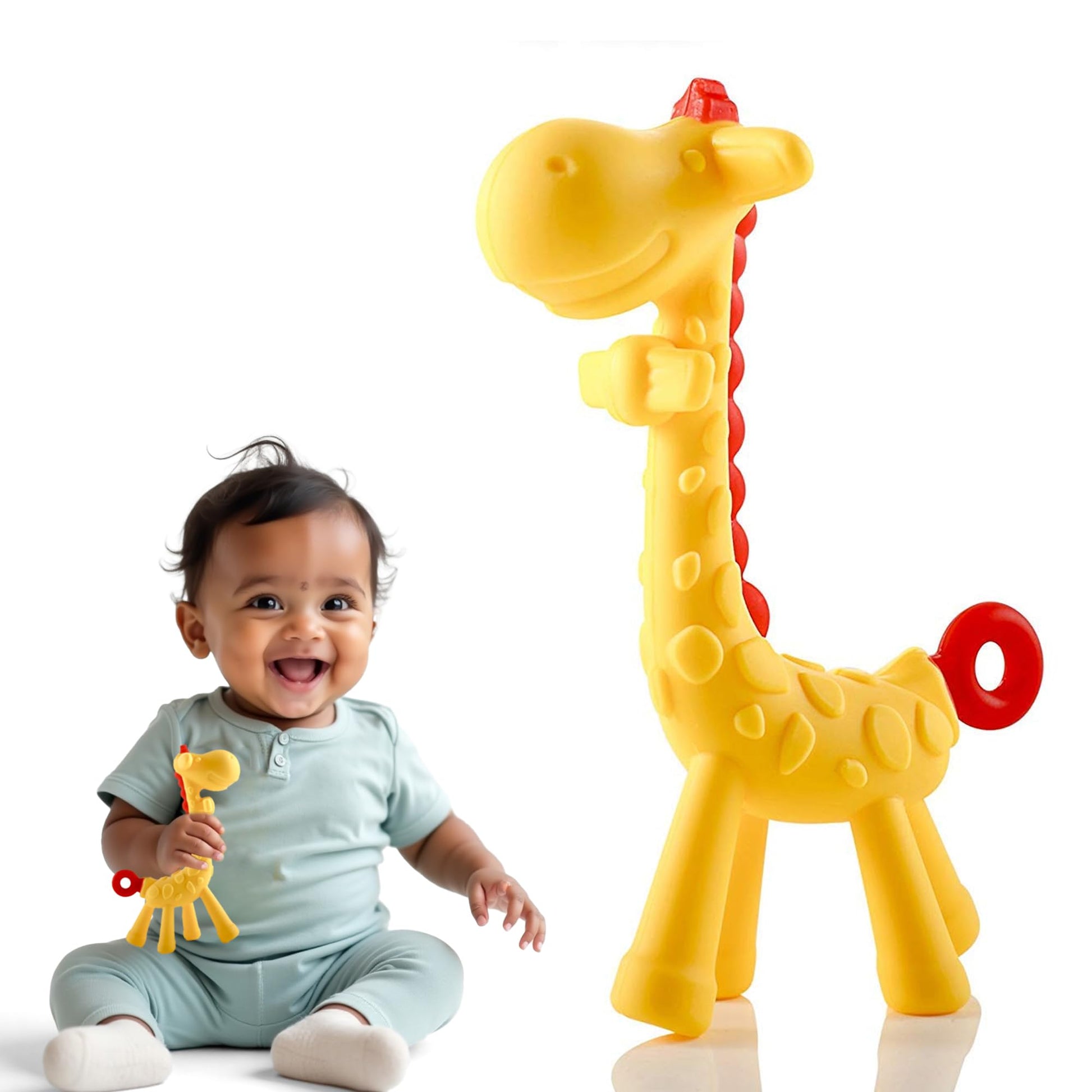 Vivatra Giraffe Shape Teether For Babies 6+ Months  Bpa Free Silicone Teething Toys For Infants | Safe And Soft Chewable Toy | 