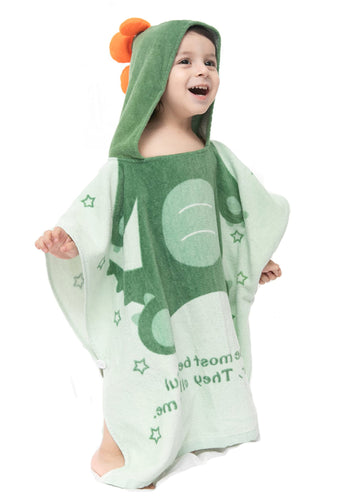 Tonwhar Kids Bath/Pool/Beach Hooded Poncho Towel-Cartoon Animal Pattern Cotton Beach Towel For Baby And Kids (Army Green Dinosau