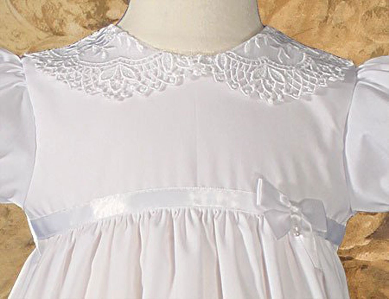 Girls Special Occasion 24' Poly Cotton Batiste Christening Baptism Gown With Lace Collar And Hem 3M