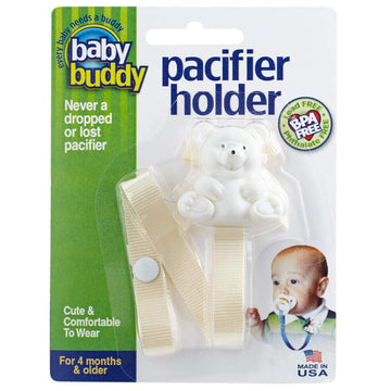 Baby Buddy Pacifier Clip Holder, Newborn Essential With Universal Fit For All Binky And Teether Brands, Ages 4+ Months, Cream, 1